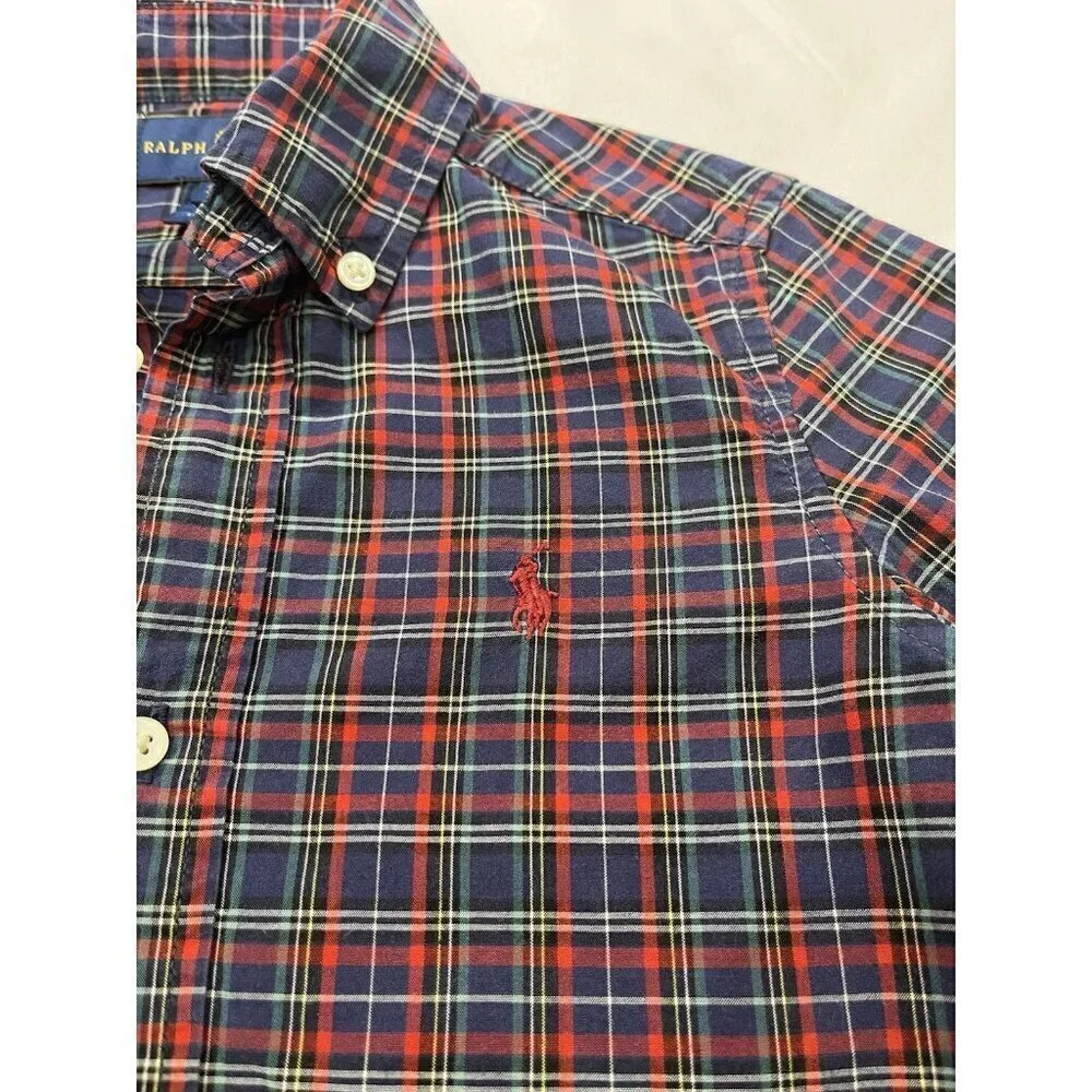 POLO RALPH LAUREN Boys Long Sleeve Button Down shirt button front 3T Navy Red